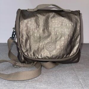 KIPLING Kichirou Metallic Lunch Bag Silver Gray Insulated Crossbody Zipper Bag